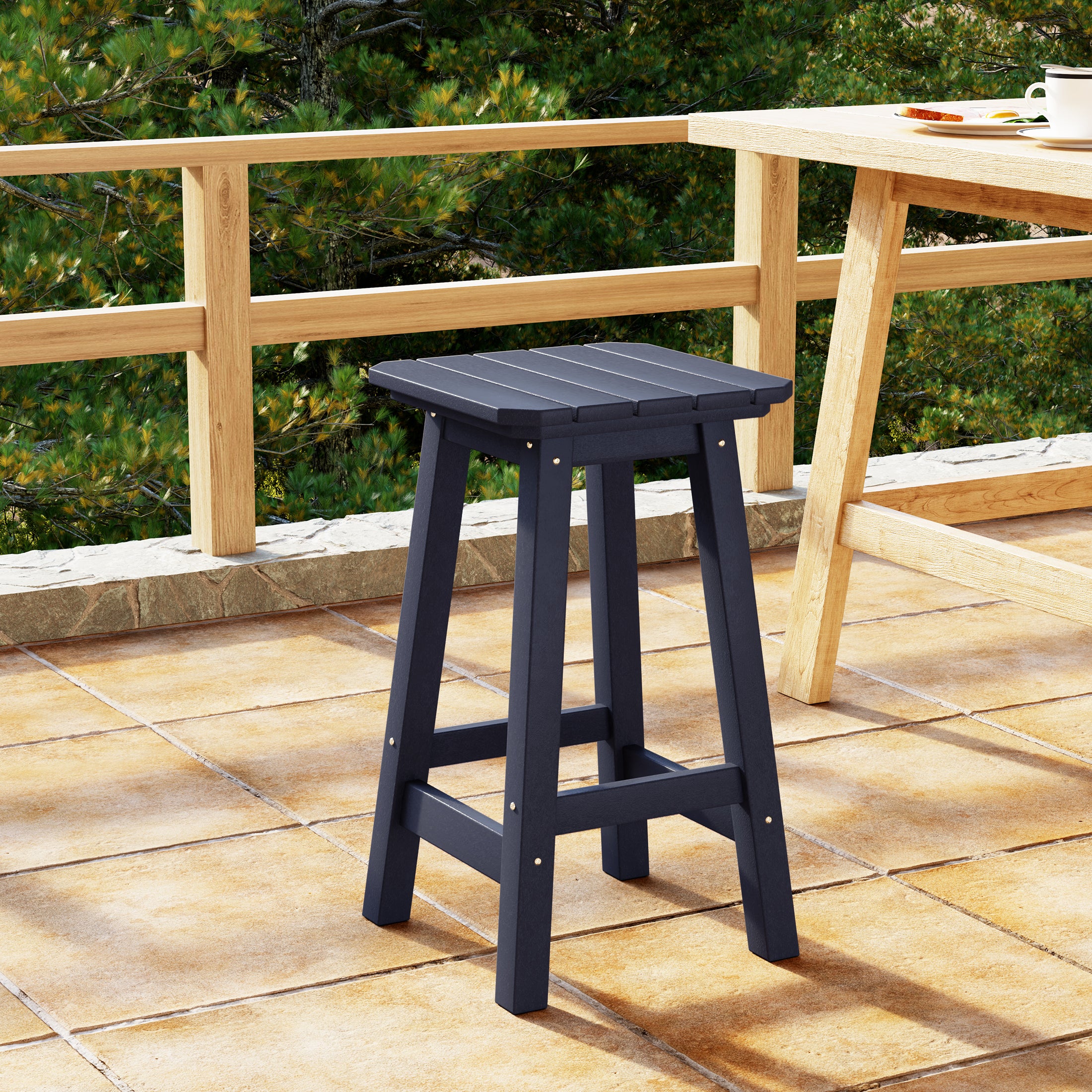 Malibu 24" HDPE Outdoor Patio Counter High Backless Square Bar Stool