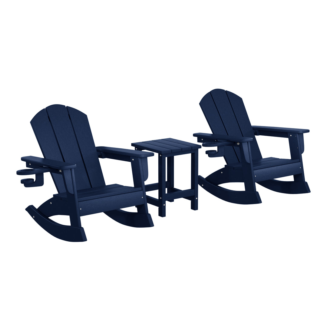 Malibu 3-Piece Kids Rocking Chair With Cup Holder and Square Side Table Set