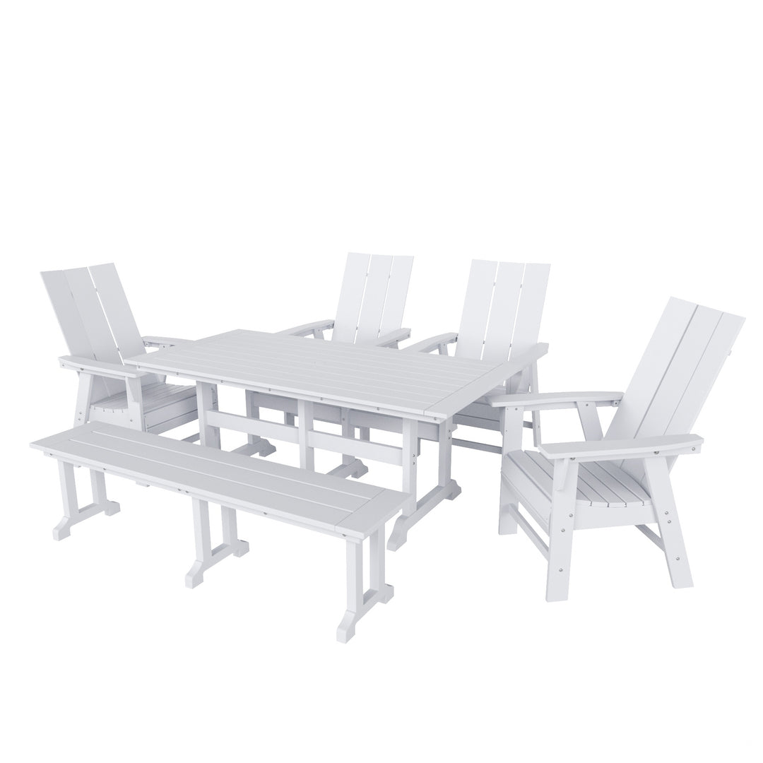 Ashore 6 Piece Outdoor Patio Dining Table and Armchair Dining Bench Set