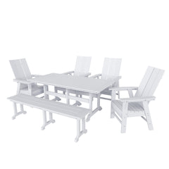 Ashore 6 Piece Outdoor Patio Dining Table and Armchair Dining Bench Set