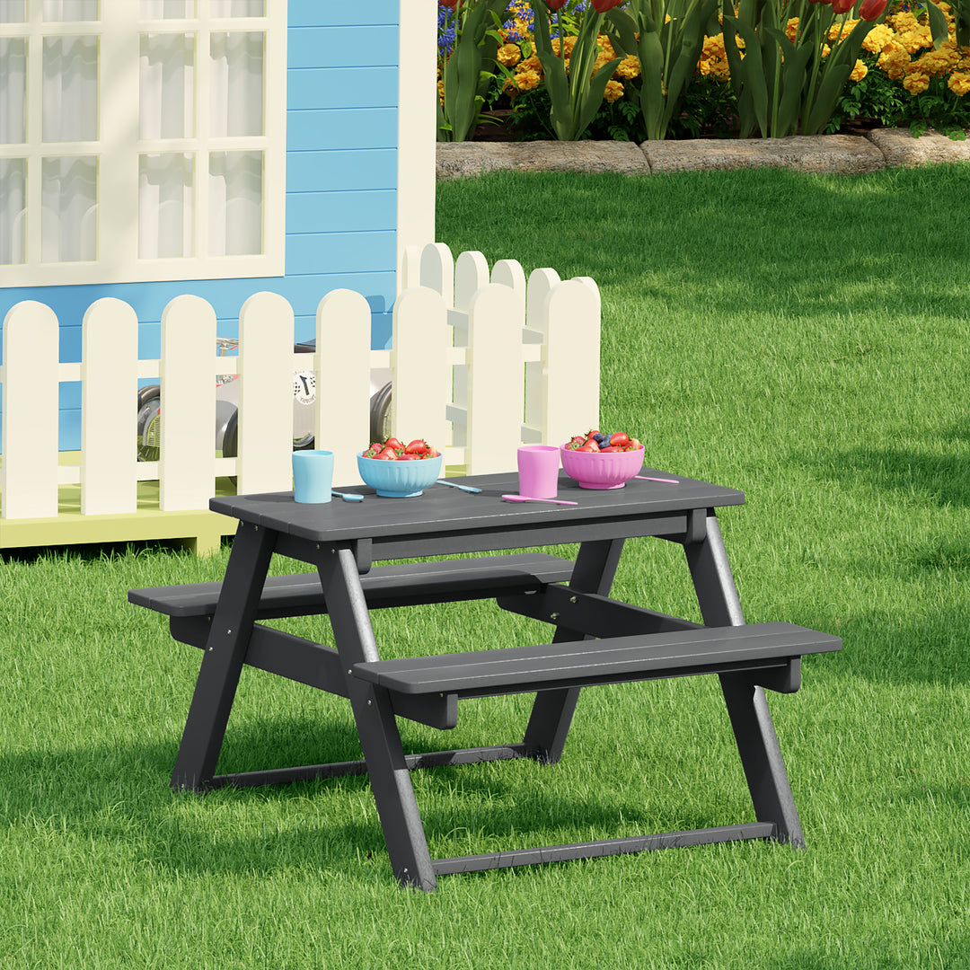 Malibu Outdoor Patio Kids HDPE Plastic Picnic Bench Table