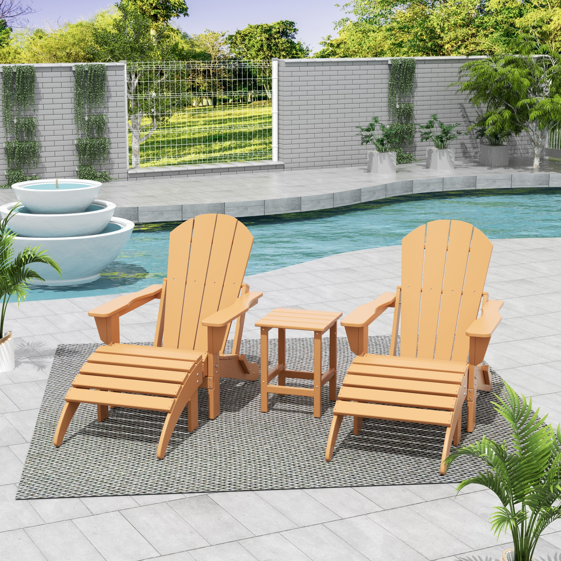 Malibu 5-Piece set classic Adirondack chairs with ottoman and a small coffee table (2 seater)