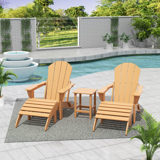 Malibu Westintrends 5-Piece set classic Adirondack chairs with ottoman and a small coffee table (2 seater)