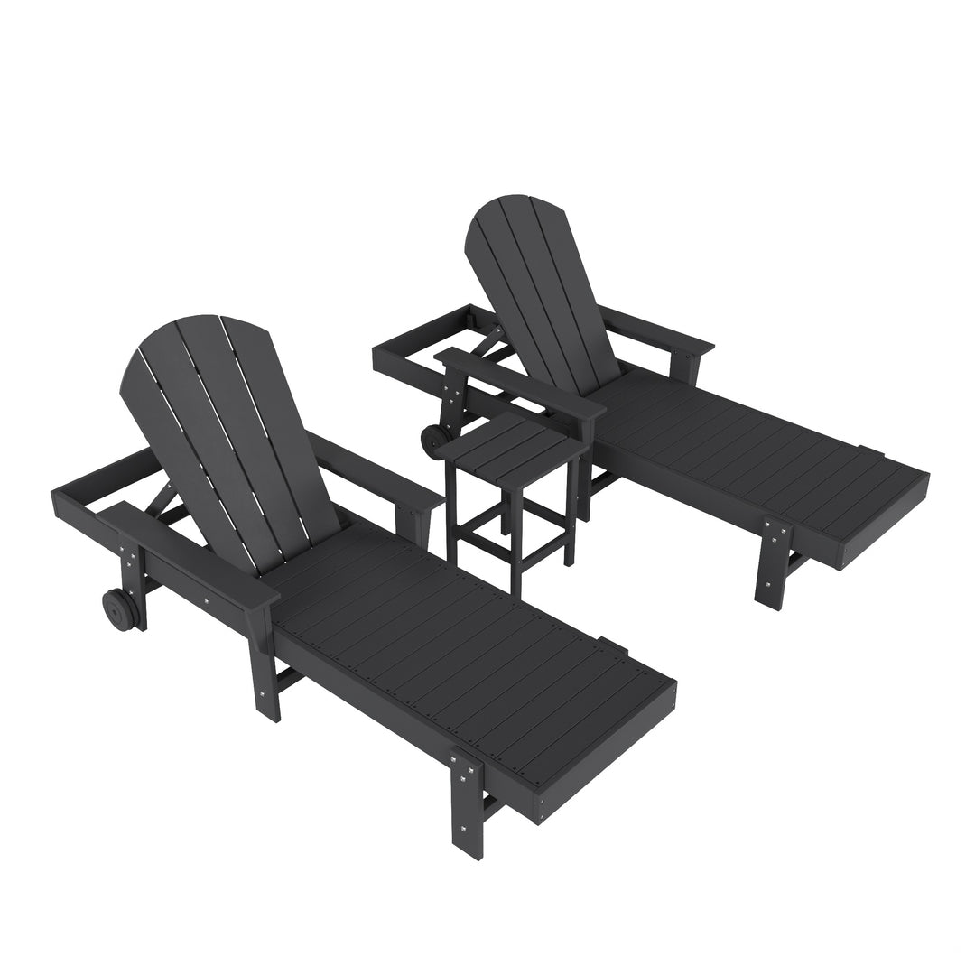 Malibu 3 Piece Adirondack Reclining Chaise Lounge With Arms & Wheels