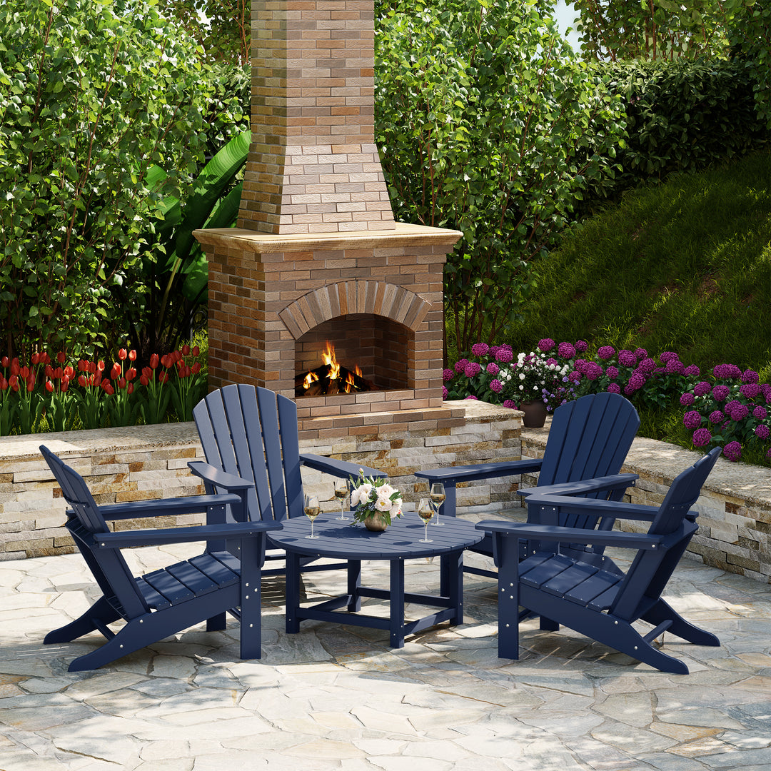 Dylan 5-Piece Outdoor Patio HDPE Adirondack Chair With Round Coffee Table Conversation Set