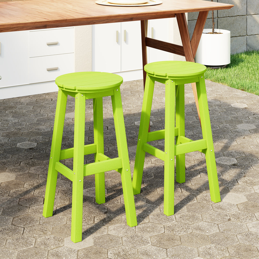 Malibu 29" HDPE Outdoor Patio Round Bar Stool (Set of 2)