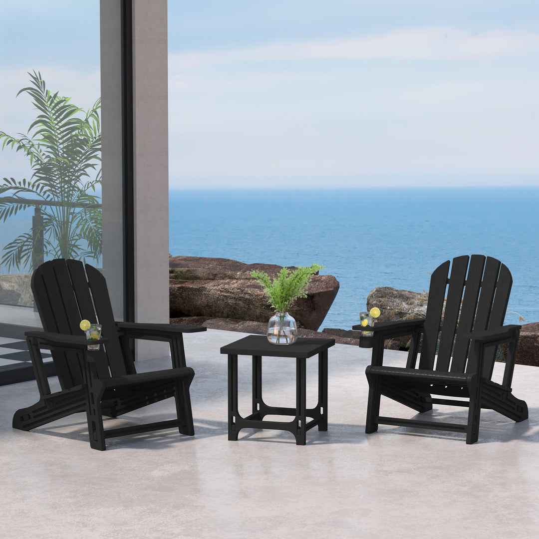 Azura 3-Piece HDPE Plastic Adirondack Patio Chairs With 18" Square Side Table Set