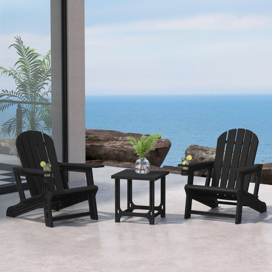 Azura 3-Piece HDPE Plastic Adirondack Patio Chairs With 18" Square Side Table Set