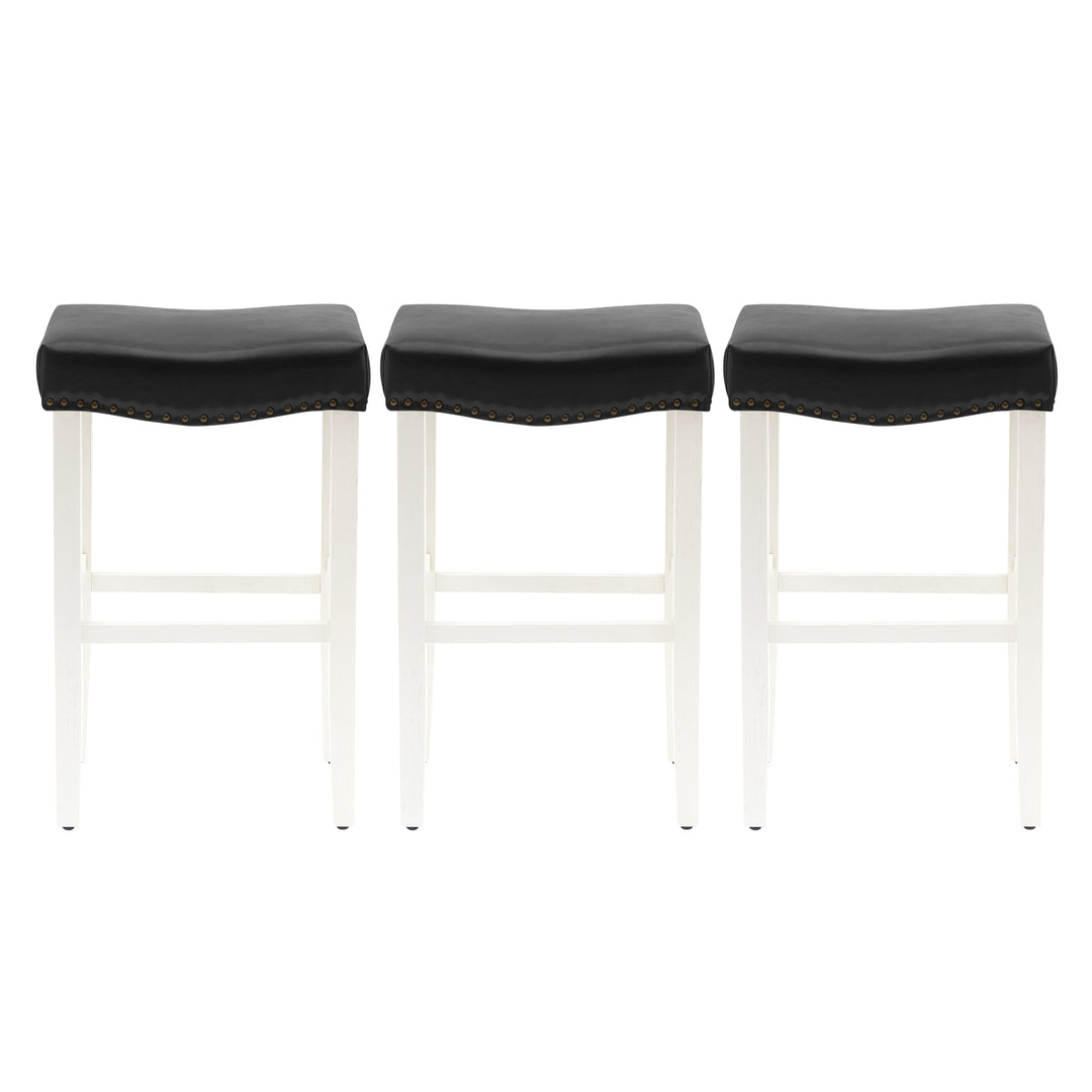 Lenox 29" Upholstered Saddle Seat Antique White Bar Stool (Set of 3)