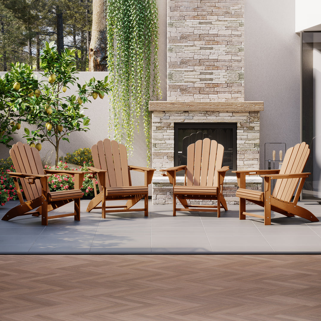 Highland Outdoor Patio HDPE Adirondack Chairs With Cup Holders (Set of 4)