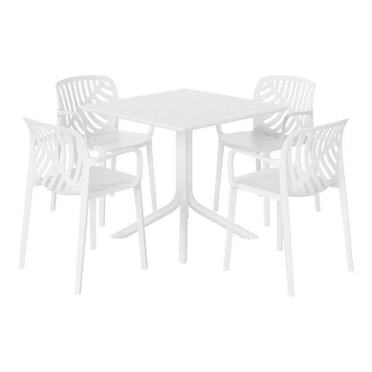 Playa 5-Piece Outdoor Square Patio Dining Table Set with Stackable Patio Dining Chairs