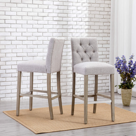 Hayes 29" Linen Fabric Tufted Counter Stool (Set of 2),Antique Gray