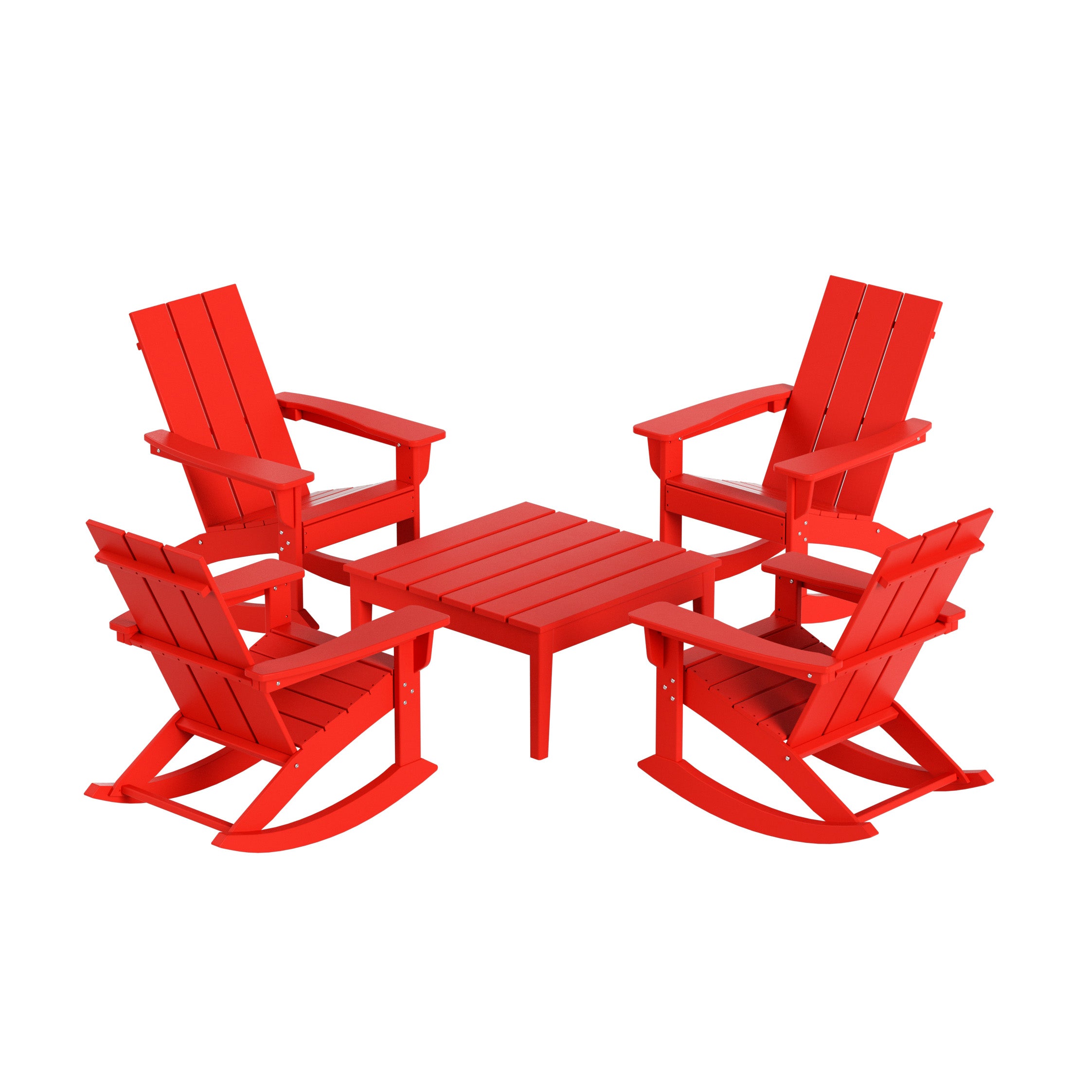 Ashore 5-Piece Set Modern Plastic Outdoor Rocking Chairs with Square Side Table