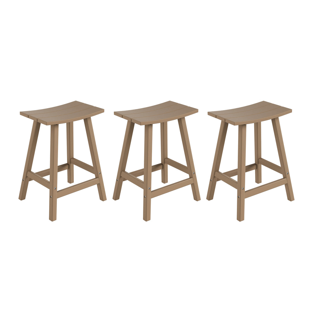 Malibu 24" HDPE Outdoor Patio Counter Height Bar Stools (Set of 3)