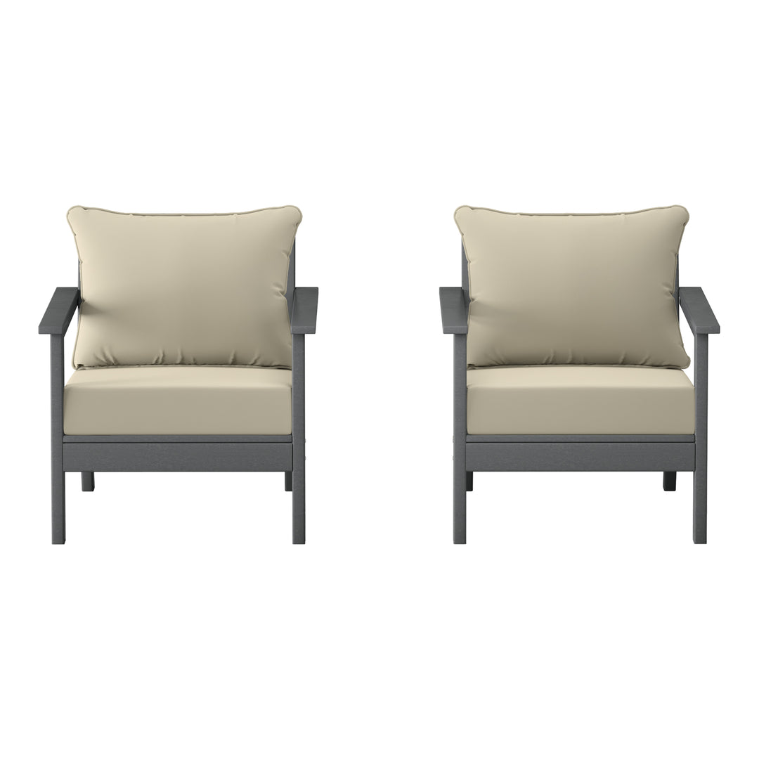Avalon Outdoor Modern HDPE Patio Club Chairs with Deep Seat Cushions (Set of 2)
