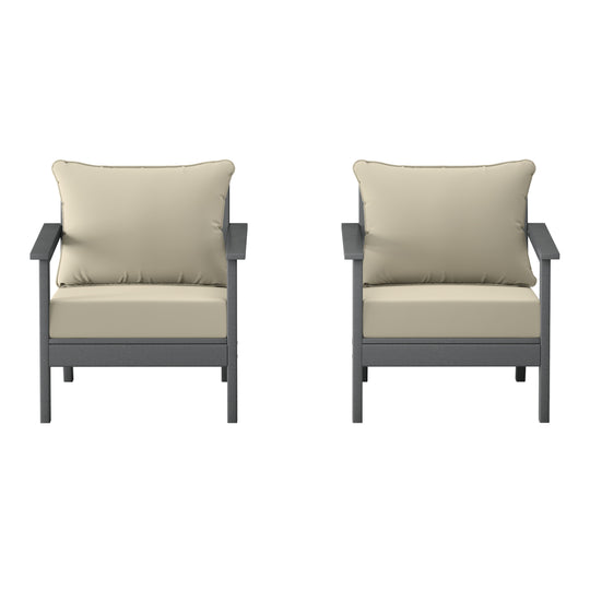 Avalon Outdoor Modern HDPE Patio Club Chairs with Deep Seat Cushions (Set of 2)
