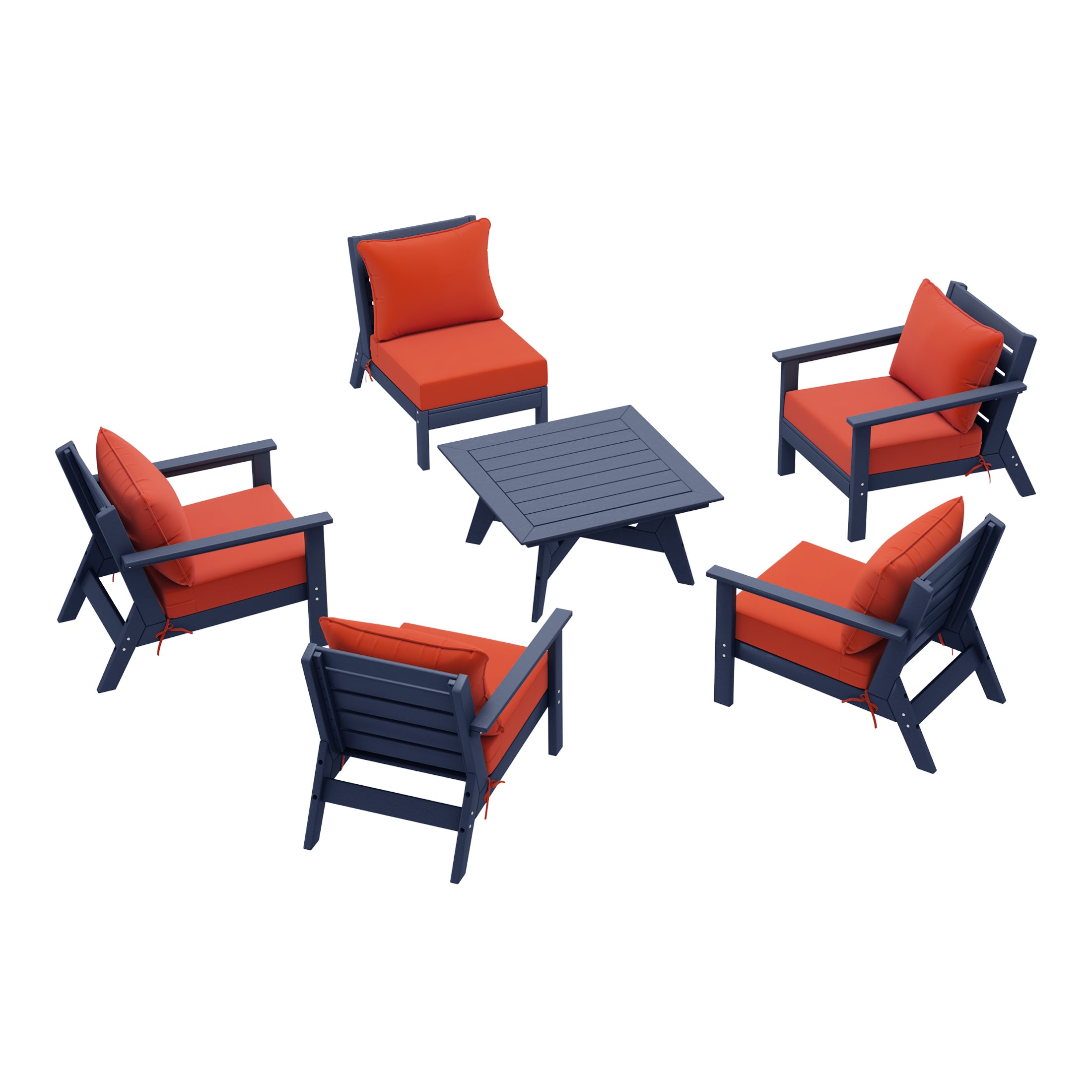 Avalon Outdoor 6-Piece Modular Sectional Patio Furniture Sofa Set in Navy Blue Frame