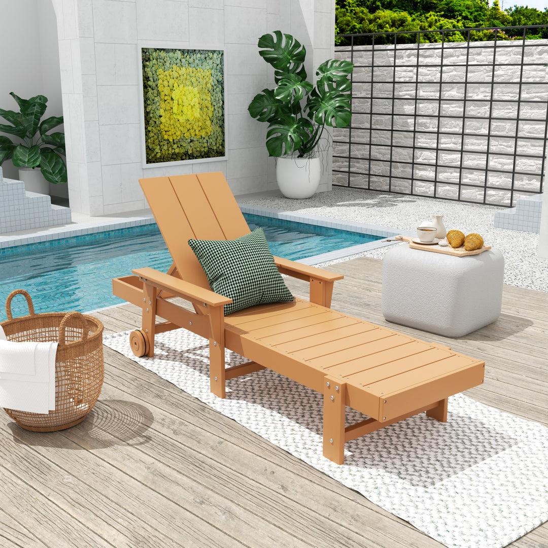 Ashore Modern Reclining Chaise Lounge With Arms & Wheels