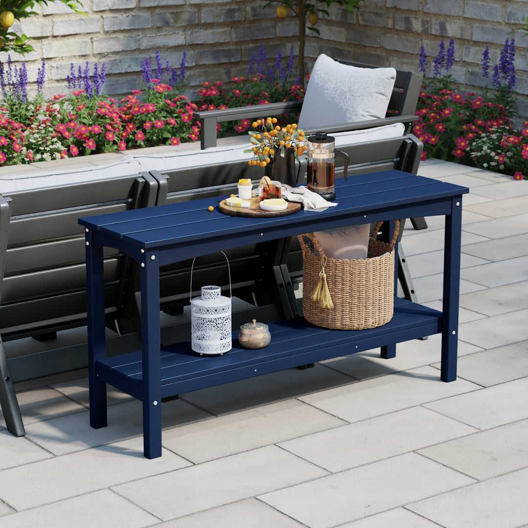 Malibu 55" Outdoor Patio HDPE Adirondack 2-Tier Shelf Console Table