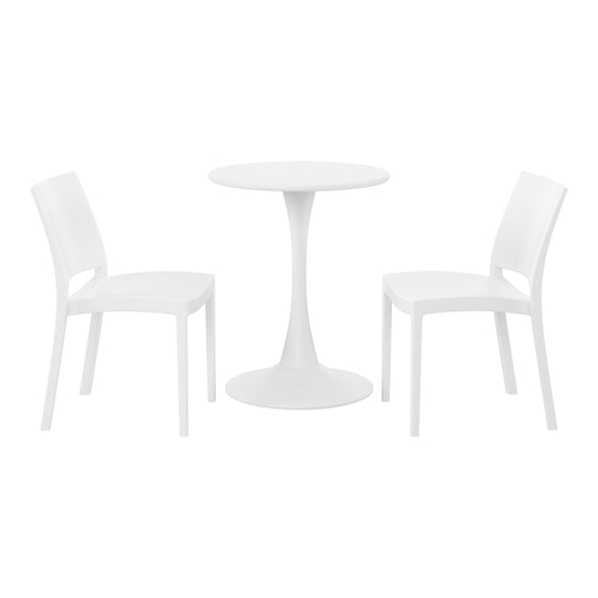 Playa 3-Piece Outdoor Round Metal Patio Dining Table Set With Stackable Patio Dining Side Chairs