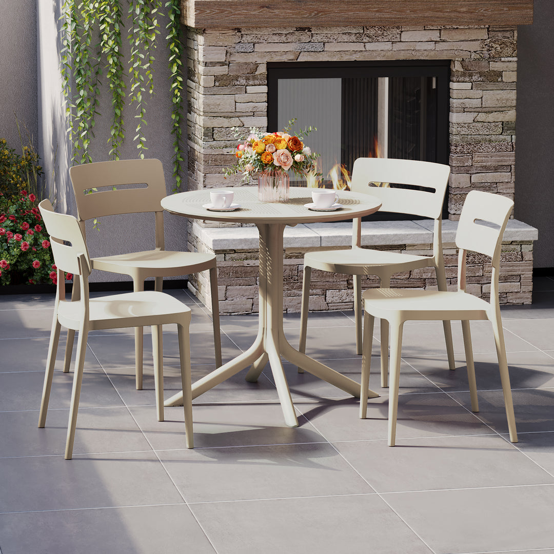 Playa Modern 5-Piece Resin Round Patio Dining Table Set with Stackable Patio Dining Chairs
