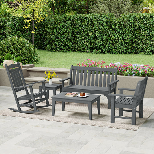 Malibu 5-Piece HDPE Outdoor Patio Furniture Couch and Rocking Chair Set