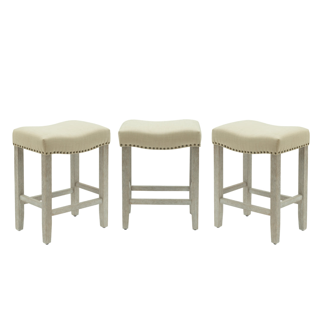 Lenox 24" Upholstered Saddle Seat Antique Gray Counter Stool (Set of 3)