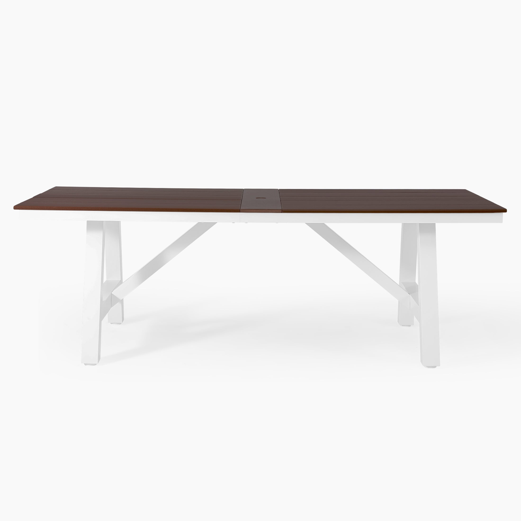 Cape May 90" HDPE Rectangle Outdoor Patio Dining Table With Umbrella Hole and Metal Frame