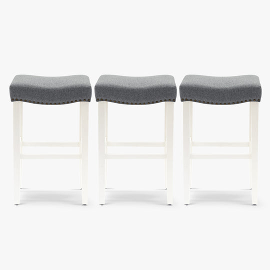 Lenox 29" Upholstered Saddle Seat Antique White Bar Stool (Set of 3)