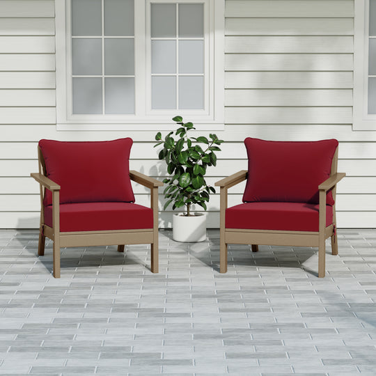 Avalon Outdoor Modern HDPE Patio Club Chairs with Deep Seat Cushions (Set of 2)