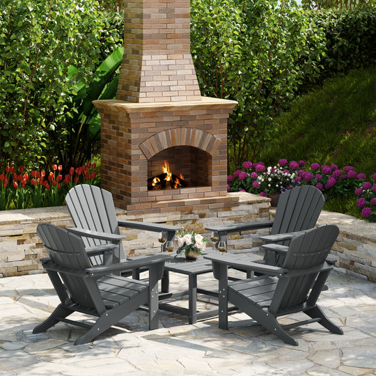 Dylan 5-Piece Outdoor Patio HDPE Adirondack Chair With Square Coffee Table Conversation Set