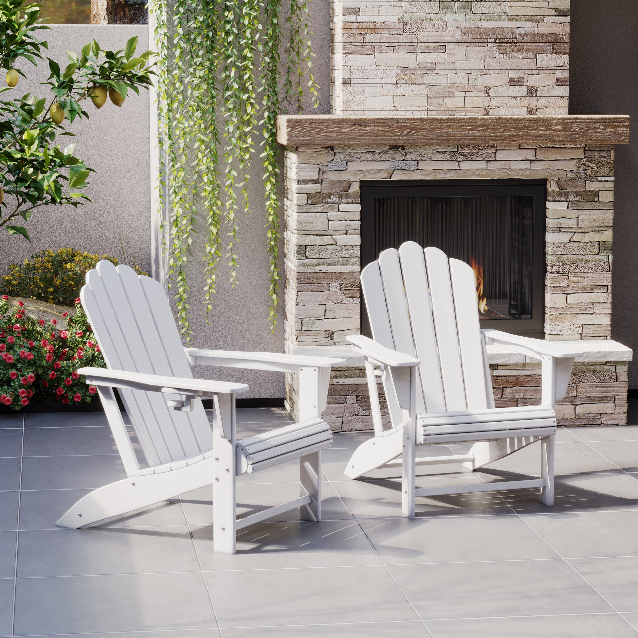 Highland Outdoor Patio HDPE Adirondack Chairs With Cup Holders (Set of 2)