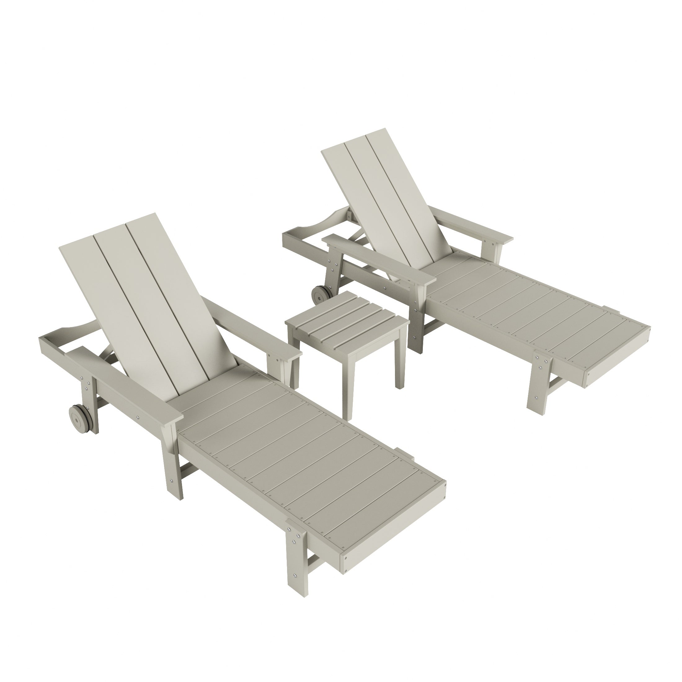 Ashore Modern Poly Reclining Chaise Lounge Set with Side Table