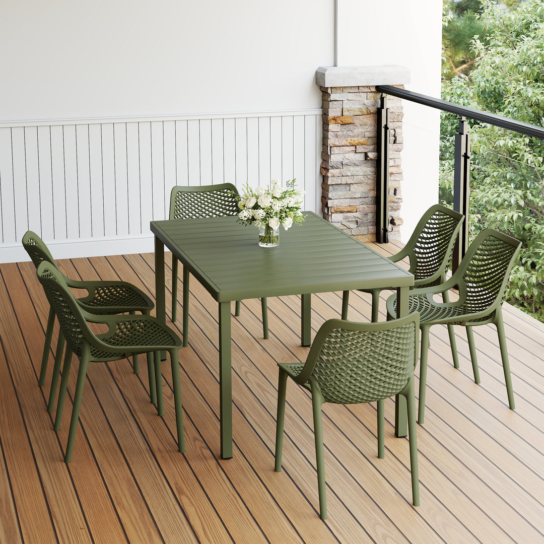 Playa 7-Piece Outdoor Metal Patio Dining Table Set With Stackable Patio Chairs