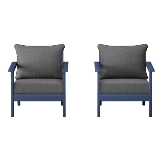 Avalon Outdoor Modern HDPE Patio Club Chairs with Deep Seat Cushions (Set of 2)