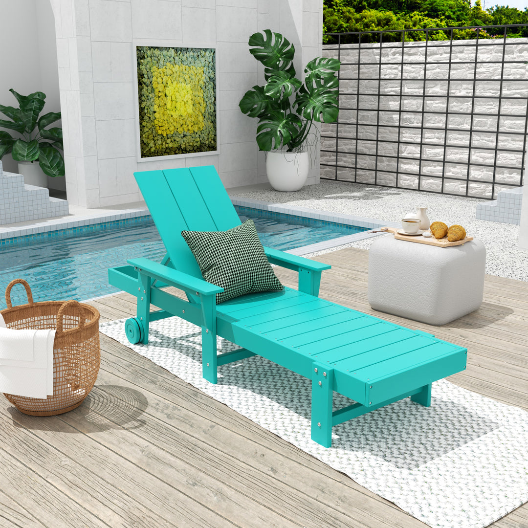 Ashore Modern Reclining Chaise Lounge With Arms & Wheels