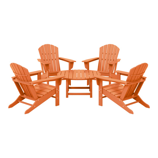 Dylan 5-Piece Outdoor Patio HDPE Adirondack Chair With Round Coffee Table Conversation Set