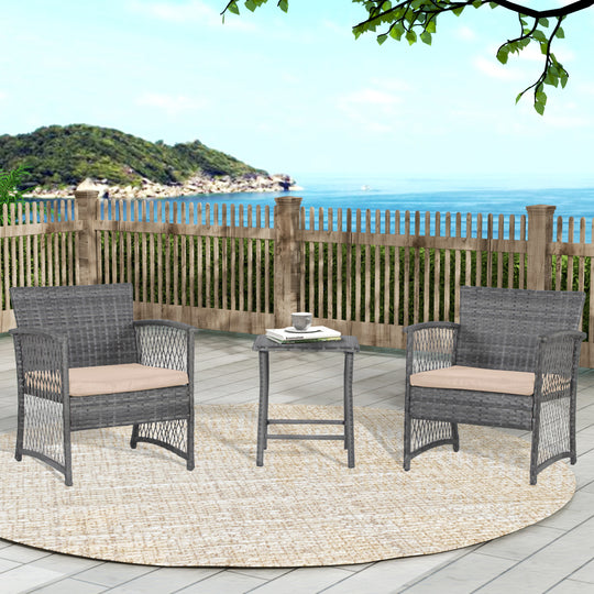 Melvi 3-Piece Outdoor Patio Wicker Conversation Set, Gray