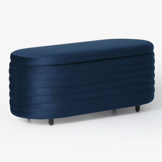 Phoebe 42" Wide Mid-Century Modern Upholstered Velvet Tufted Oval Storage Ottoman Bench