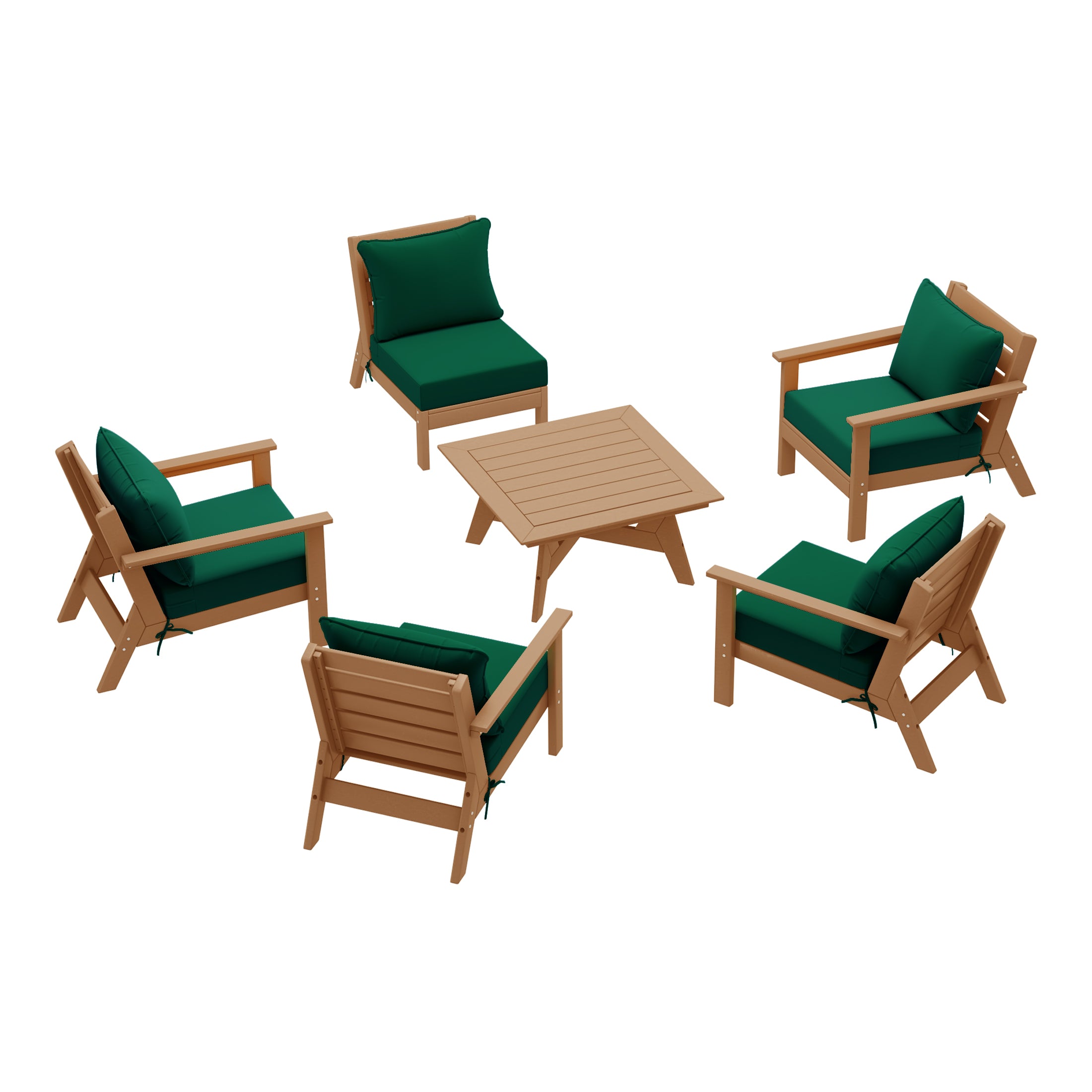 Avalon Outdoor 6-Piece Modular Sectional Patio Furniture Sofa Set in Teak Color Frame