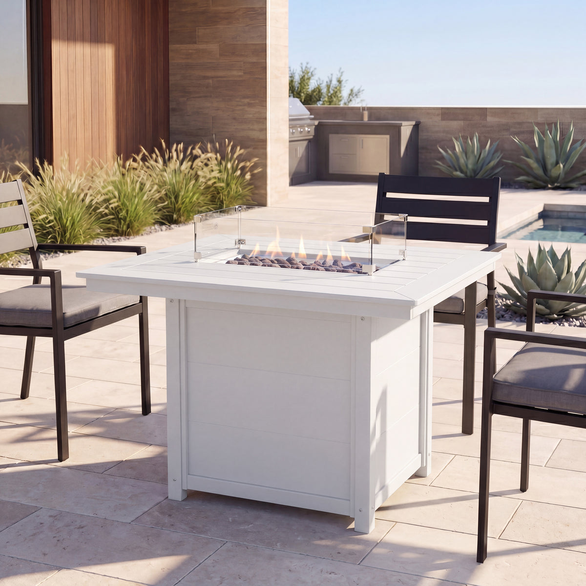 Helios 46" Modern Outdoor Patio Gas Propane Rectangular Fire Pit Table