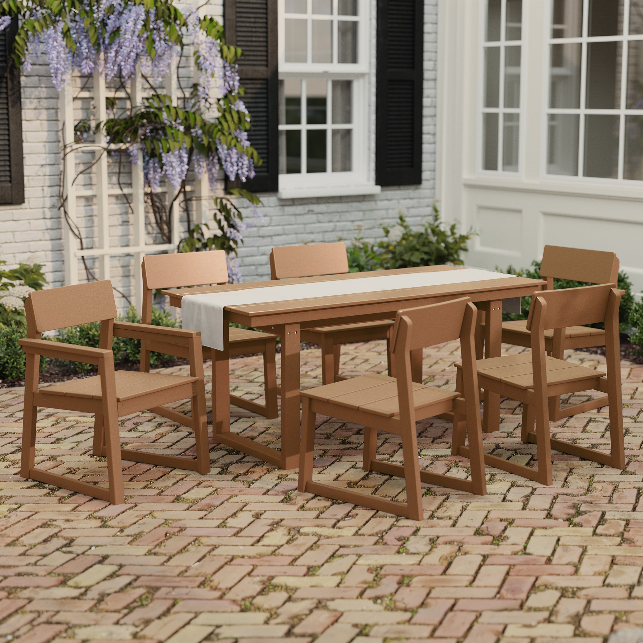 Paloma 7-Piece Modern HDPE Outdoor Patio Dining Table Set With Umbrella Hole