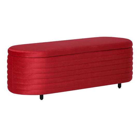 Phoebe 54" Wide Mid-Century Modern Upholstered Velvet Tufted Oval Storage Ottoman Bench