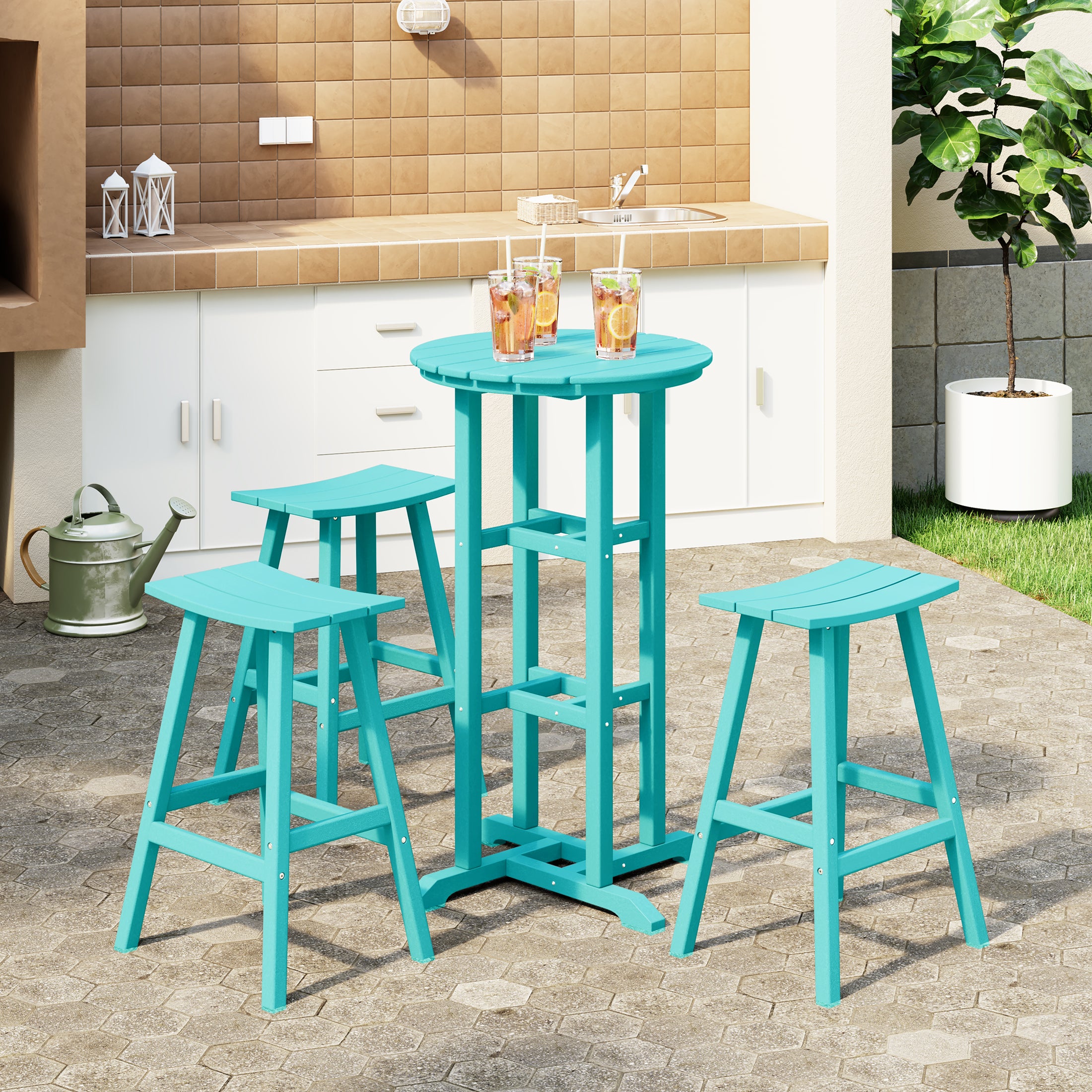 Malibu Outdoor Patio Bar Height Table and Bar Stool 4-Piece Dining Set