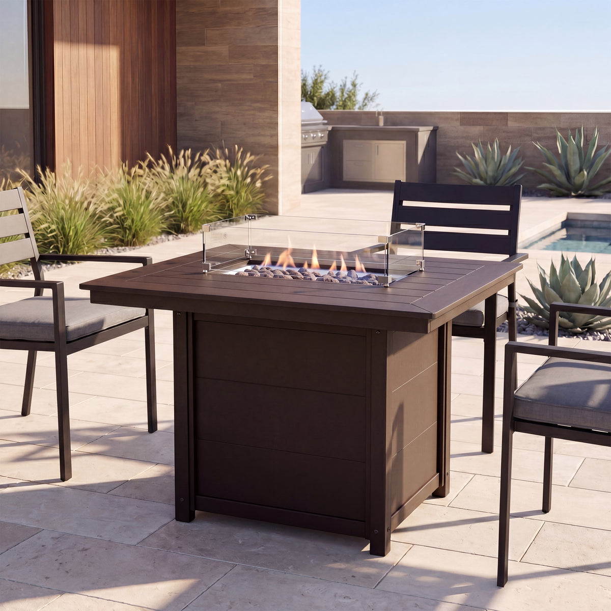 Helios 46" Modern Outdoor Patio Gas Propane Rectangular Fire Pit Table
