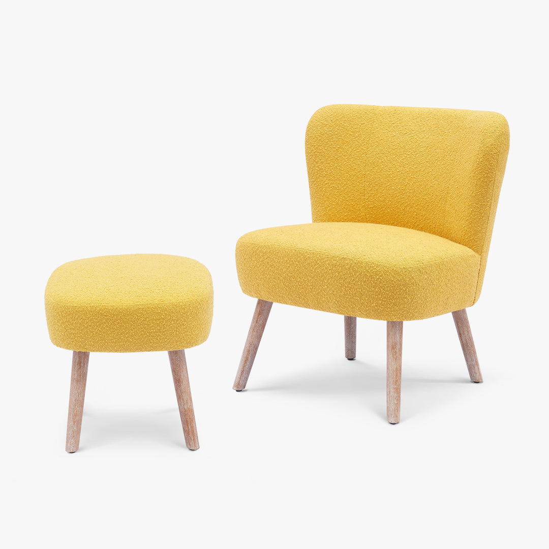 Genevieve Mid-Century Boucle Accent Chair with Ottoman Foot Stool Set