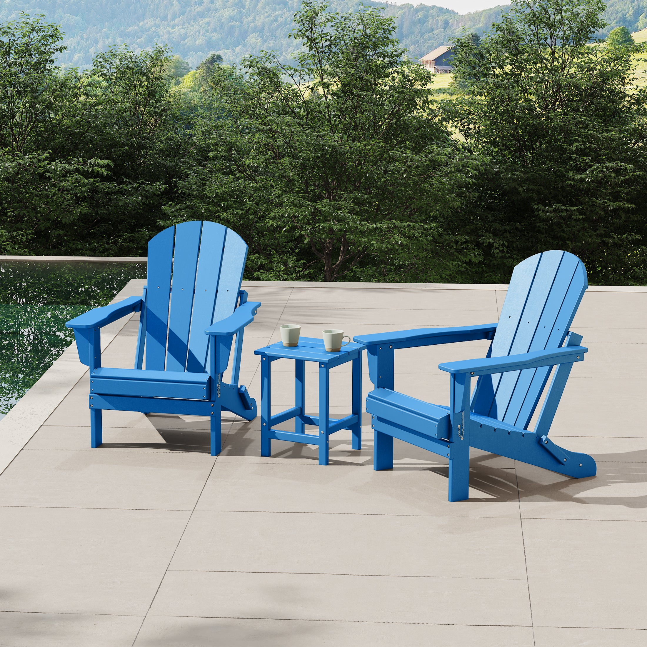 Malibu 3-Piece set Outdoor / Patio Poly Adirondack chair set with a side table ( 2 seater )