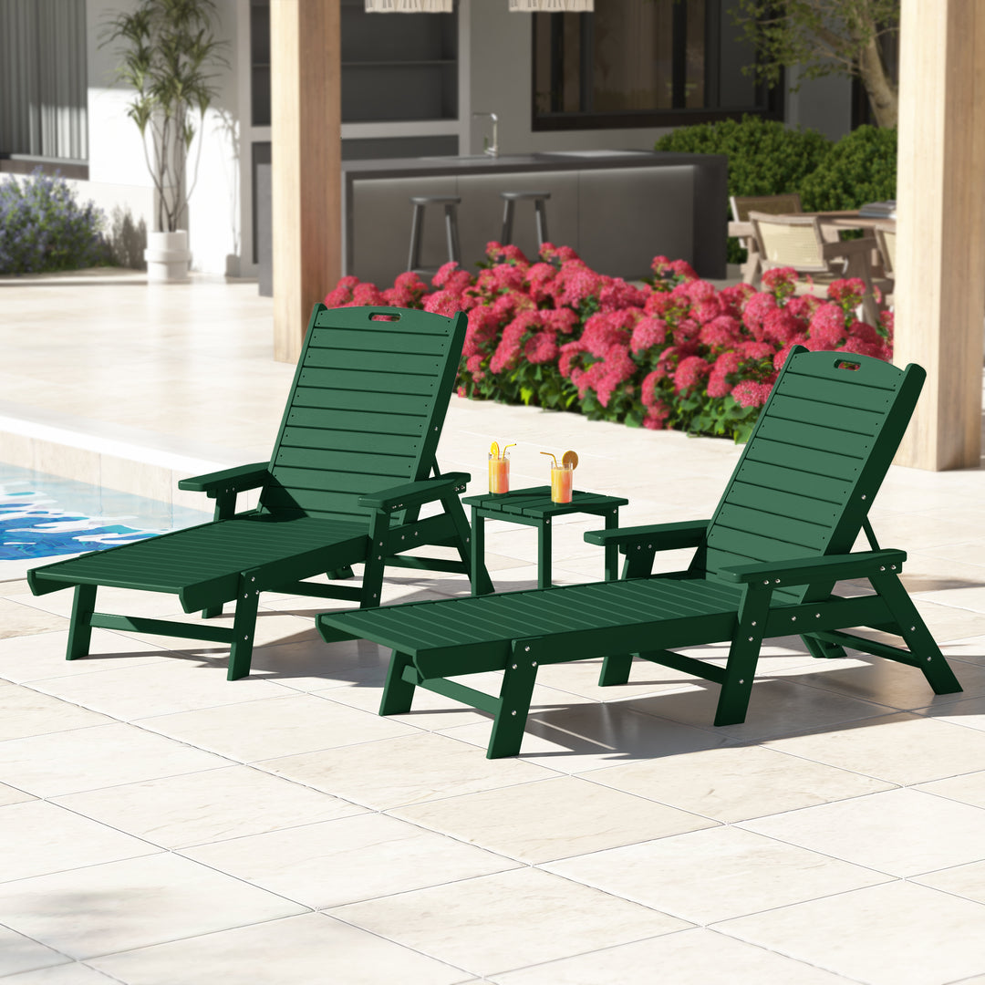 Malibu Poly Reclining Chaise Lounge Set With Table