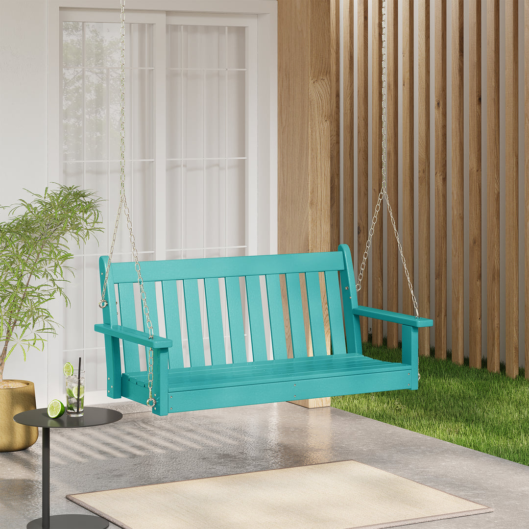 Malibu Outdoor Patio HDPE Hanging Front Porch Swing Bench