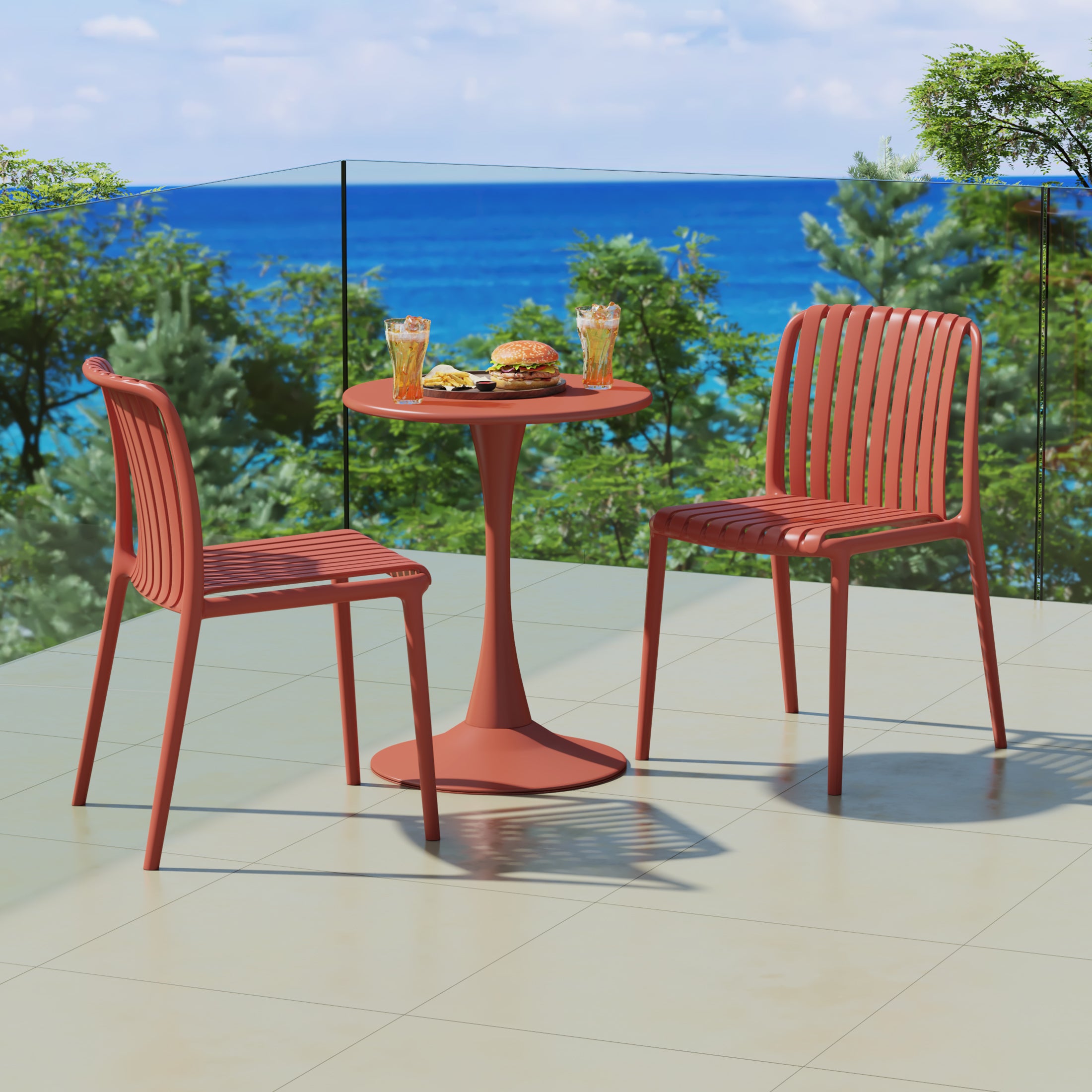 Playa 3-Piece Outdoor Metal Dining Table Set And Stackable Resin Patio Chairs